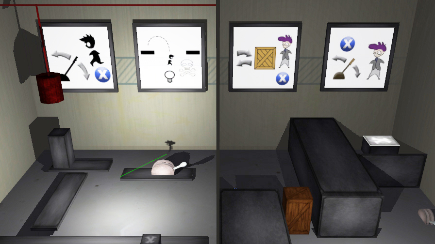 (Example of a collection of tutorial images on the wall of a level in the prototype)