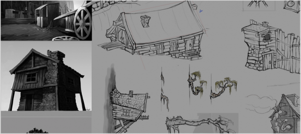 Shadow Puppeteer Sketches of the final design for the Island Village